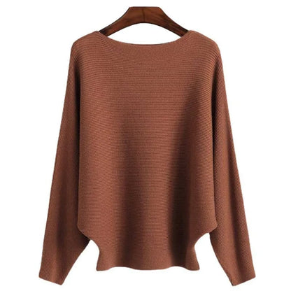Women's Boat Neck Bat Sleeve Knitted Sweater