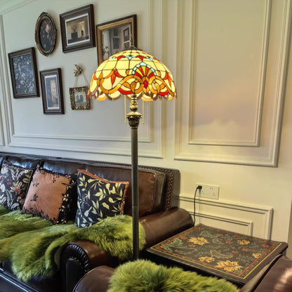Tiffany Style LED Tischlampe aus Glas und Harz mit Buntglas Schirm