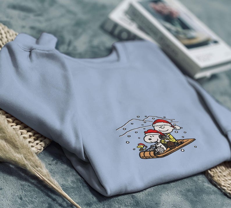 Snoopy Christmas Embroidered Sweatshirt Family Christmas Sweaters Unique Xmas Gift Cozy Seasonal Clothing Cute Snoopy Embroidery Shirt