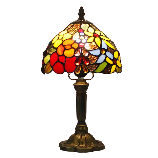 Tiffany Style LED Tischlampe aus Glas und Harz mit Buntglas Schirm