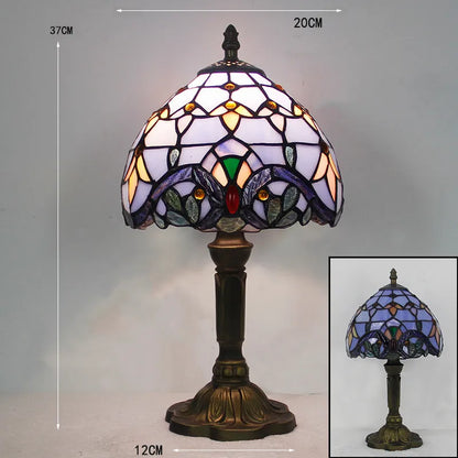 Tiffany Style LED Tischlampe aus Glas und Harz mit Buntglas Schirm