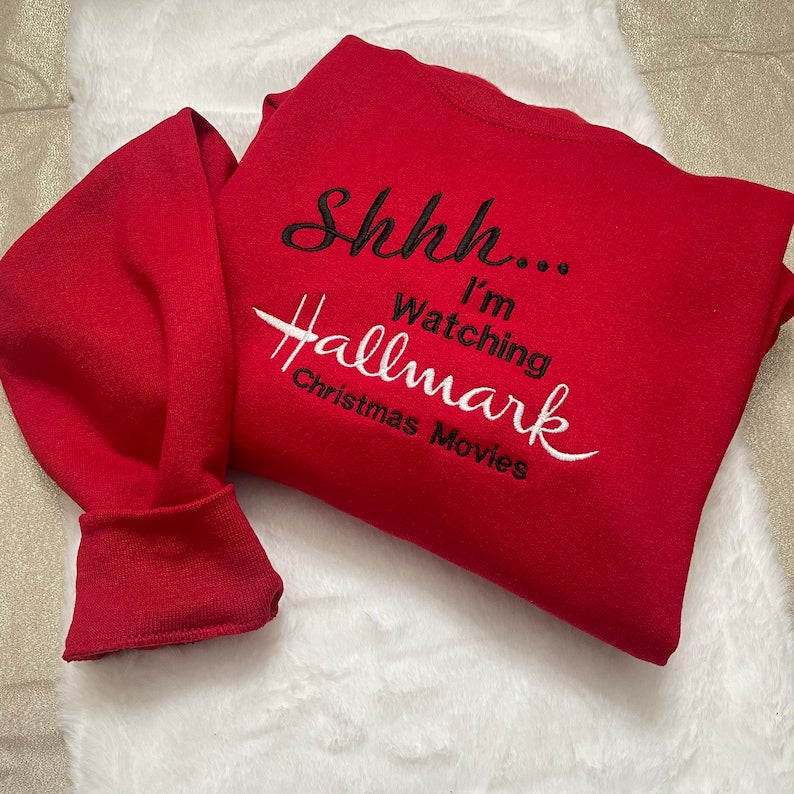 Hallmark Christmas Movies Embroidered Sweatshirt, Y2K Style Embroidered Crewneck, Christmas gifts - womens clothes - gifts for her - vintage