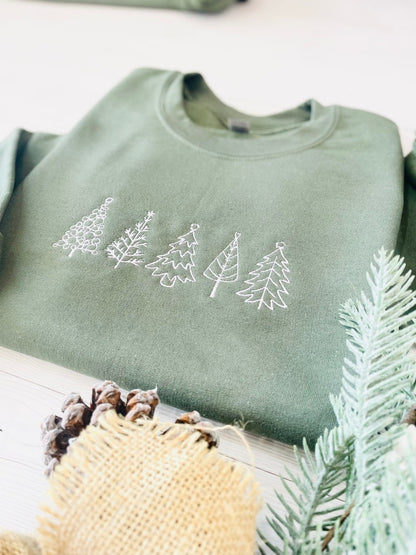 Christmas Tree Embroidered Sweatshirt, Christmas Sweatshirt, Embroidered Christmas Sweatshirt, Christmas Embroidery Sweatshirt,