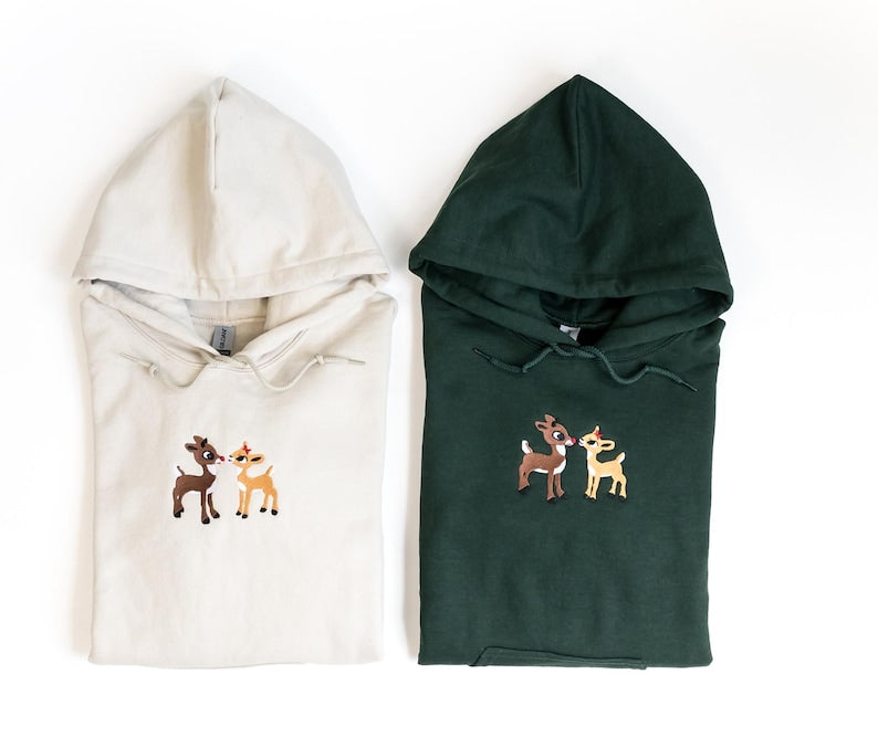 Christmas Embroidered Sweatshirt. Rudolph The Red Nose Reindeer Embroidered Hoodie, Fall Embroidered Hoodie. Christmas Hoodie.