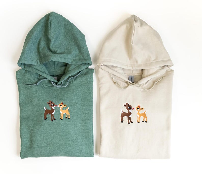 Christmas Embroidered Sweatshirt. Rudolph The Red Nose Reindeer Embroidered Hoodie, Fall Embroidered Hoodie. Christmas Hoodie.