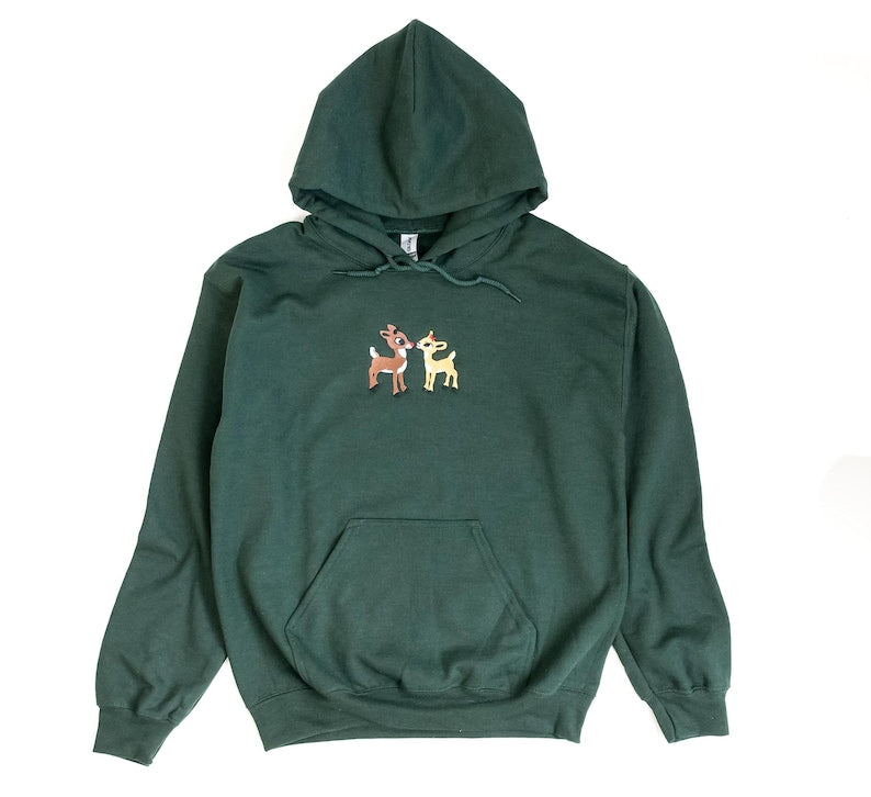 Christmas Embroidered Sweatshirt. Rudolph The Red Nose Reindeer Embroidered Hoodie, Fall Embroidered Hoodie. Christmas Hoodie.