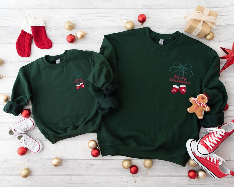 Embroidered Merry Christmas Family Sweatshirt, Embroidered Cozy Christmas Coquette Crewneck, Matching Family Sweatshirts, Embroidered Gifts