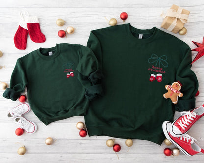 Embroidered Merry Christmas Family Sweatshirt, Embroidered Cozy Christmas Coquette Crewneck, Matching Family Sweatshirts, Embroidered Gifts