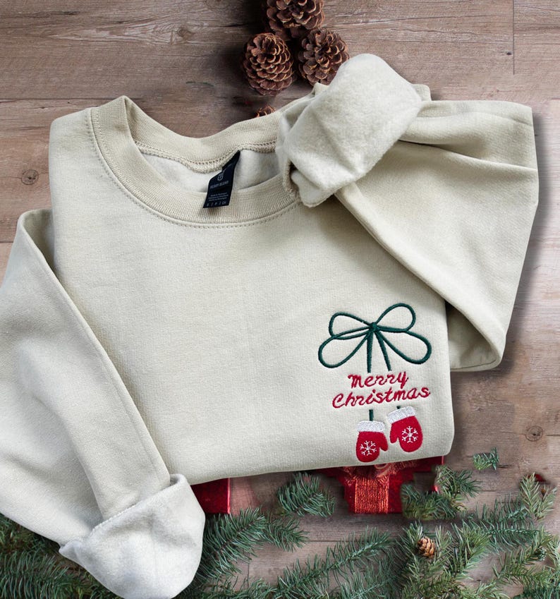 Embroidered Merry Christmas Family Sweatshirt, Embroidered Cozy Christmas Coquette Crewneck, Matching Family Sweatshirts, Embroidered Gifts