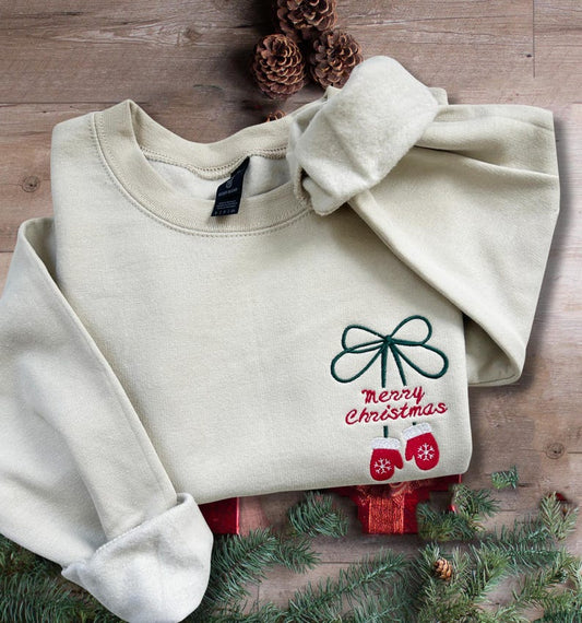 Embroidered Merry Christmas Family Sweatshirt, Embroidered Cozy Christmas Coquette Crewneck, Matching Family Sweatshirts, Embroidered Gifts