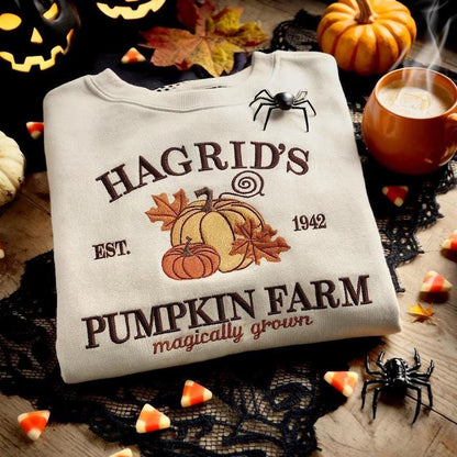 Pumpkin Farm Halloween Embroidered Sweatshirt, Vintage Halloween Shirt, Hagrid Sweatshirt, Autumn Pumpkin Patch Hoodie, Fall Cozy Shirt