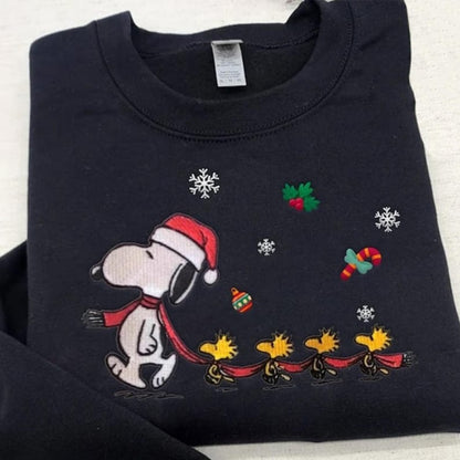 Funny Snoopy Woodstock Christmas Embroidered Sweatshirt, Snoopy Christmas Embroidered Sweatshirt, Christmas Embroidered Sweatshirt.