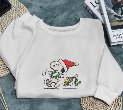 Snoopy Christmas Embroidered Sweatshirt Family Christmas Sweaters Unique Xmas Gift Cozy Seasonal Clothing Cute Snoopy Embroidery Shirt