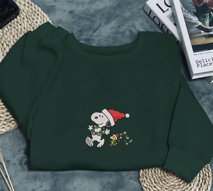 Snoopy Christmas Embroidered Sweatshirt Family Christmas Sweaters Unique Xmas Gift Cozy Seasonal Clothing Cute Snoopy Embroidery Shirt